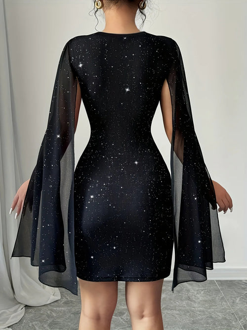 2026 Cross-border European and American Women's Clothing,, Round Neck, Striped, Pearl, Chiffon, Cloak, Hip